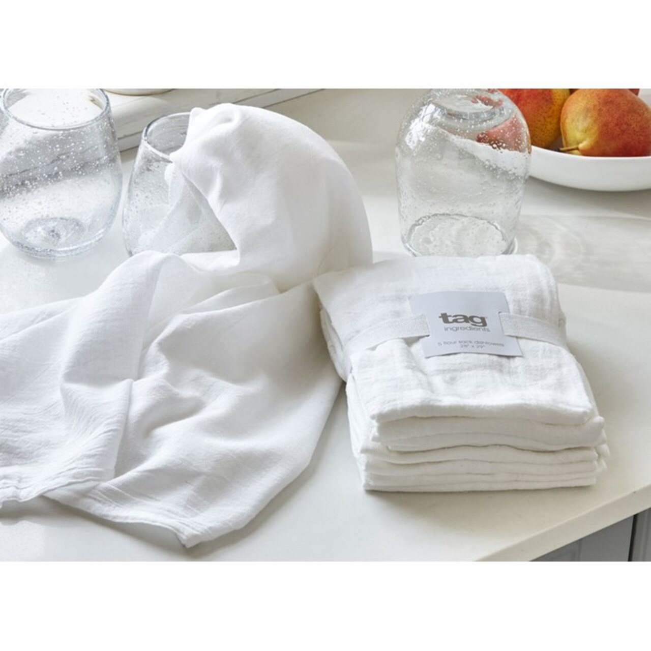Set of 5 White Cotton Flour Sack Dishtowels for Kitchen, 28x29 inches, Machine Washable Everyday Kitchen Textiles